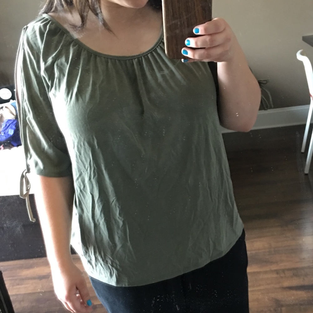 Olive Cold Shoulder/ Slit Sleeve Top